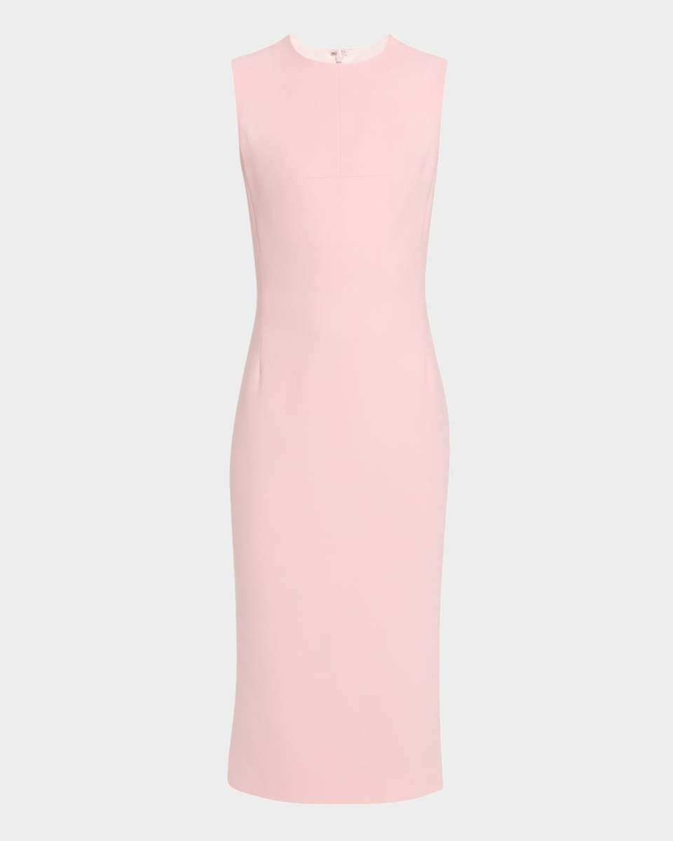 Sleeveless Pleated-Back Fitted Midi Dress